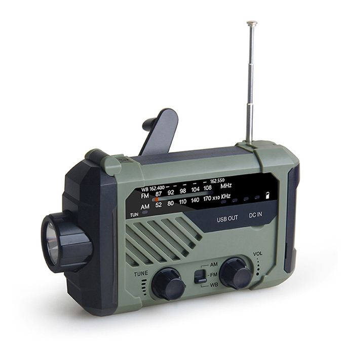 Portable Radio Hand Crank AM FM NOAA Emergency 3-in-1 Reading Lamp Flashlight Solar Charging 2000mAh Power Bank for Cell Phone_voghion.com