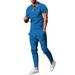 Men's Clothing Men's New Youth Waffle Lapel Color Matching Pocket Short Sleeved Trousers Casual Suit_voghion.com
