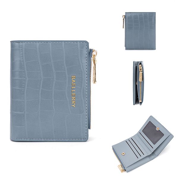 Portafoglio sottile da donna Baellerry con cerniera – Portamonete bifold compatto in pelle PU effetto pietra per gli oggetti essenziali di tutti i giorni (nero/verde/rosa/bianco)_voghion.com