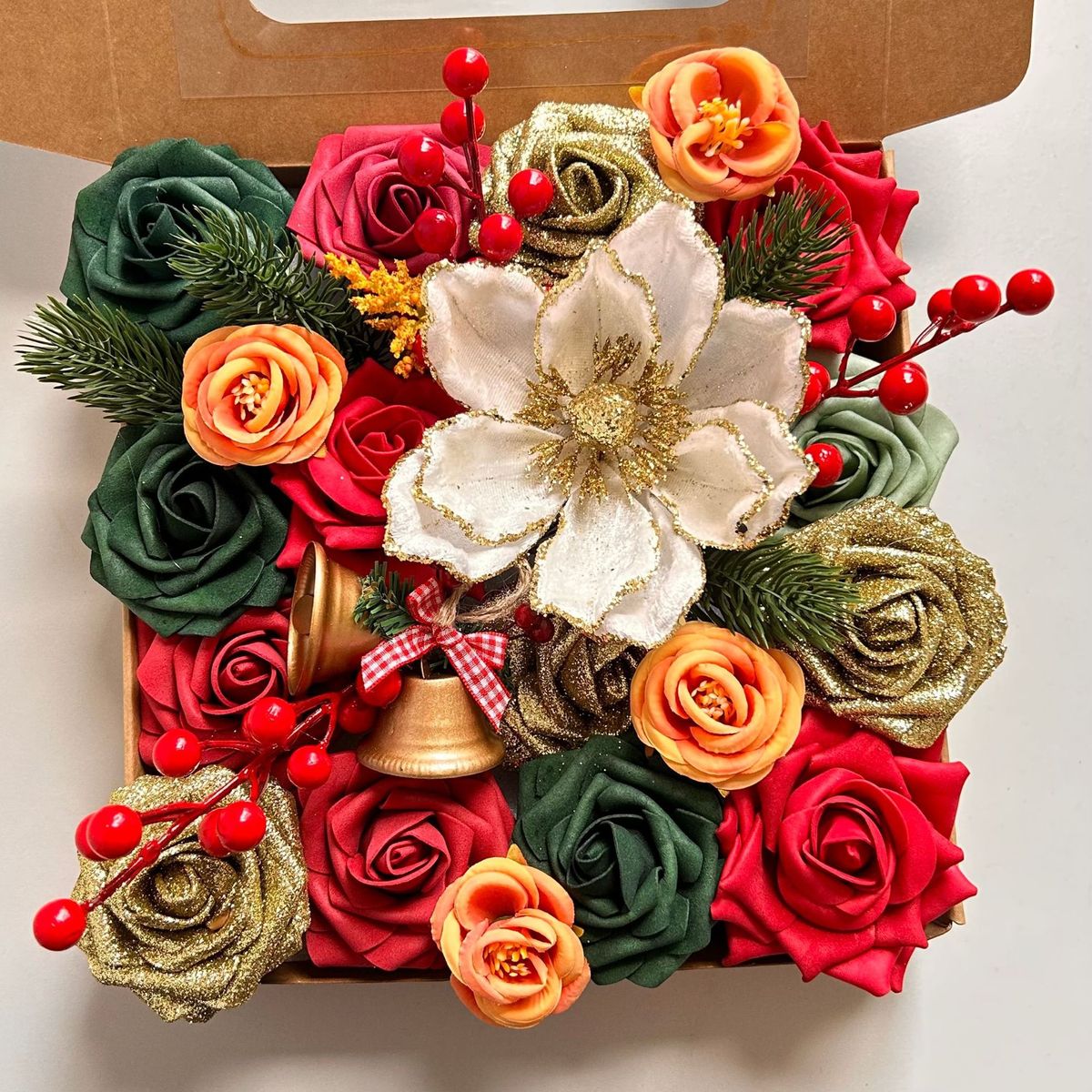 Weihnachtsgeschenke: Künstliche Weihnachtsblumen, DIY-Geschenkbox, Blumendekoration für Zuhause und draußen_voghion.com