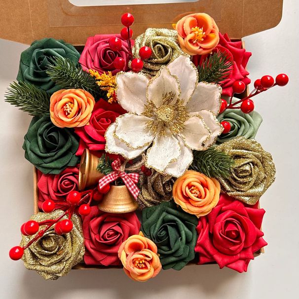 Weihnachtsgeschenke: Künstliche Weihnachtsblumen, DIY-Geschenkbox, Blumendekoration für Zuhause und draußen_voghion.com