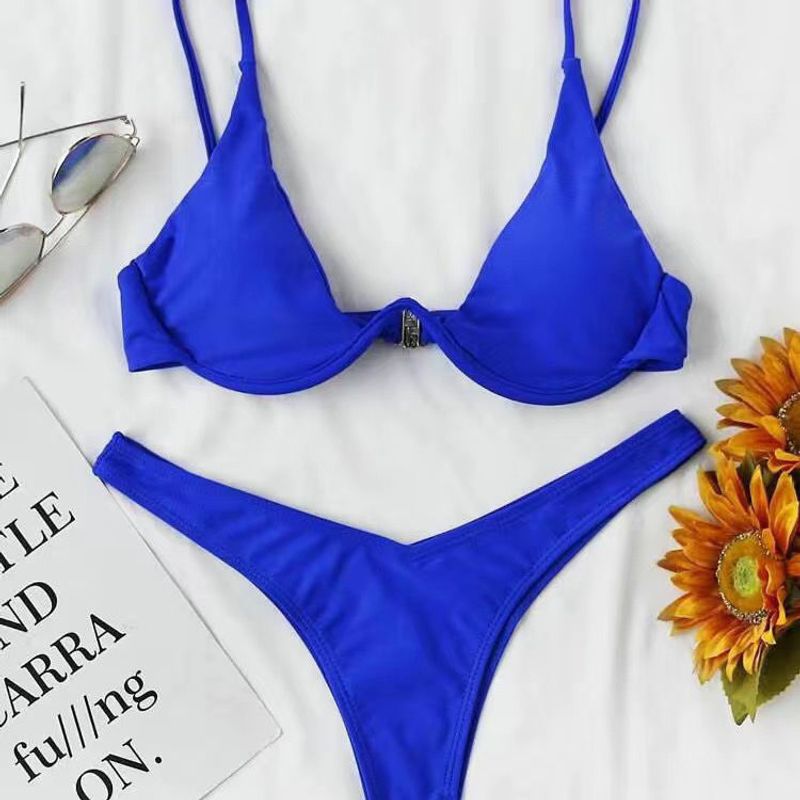 2025 New Sexy Bikini Two-Piece Push-Up Underwire Solid Color Swimsuit For Women_voghion.com