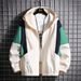 Giacca a vento unisex con cappuccio color-block – Giacca oversize alla moda per uomo e donna, cappotto casual leggero con cerniera (beige/blu navy/nero, S-3XL))_voghion.com