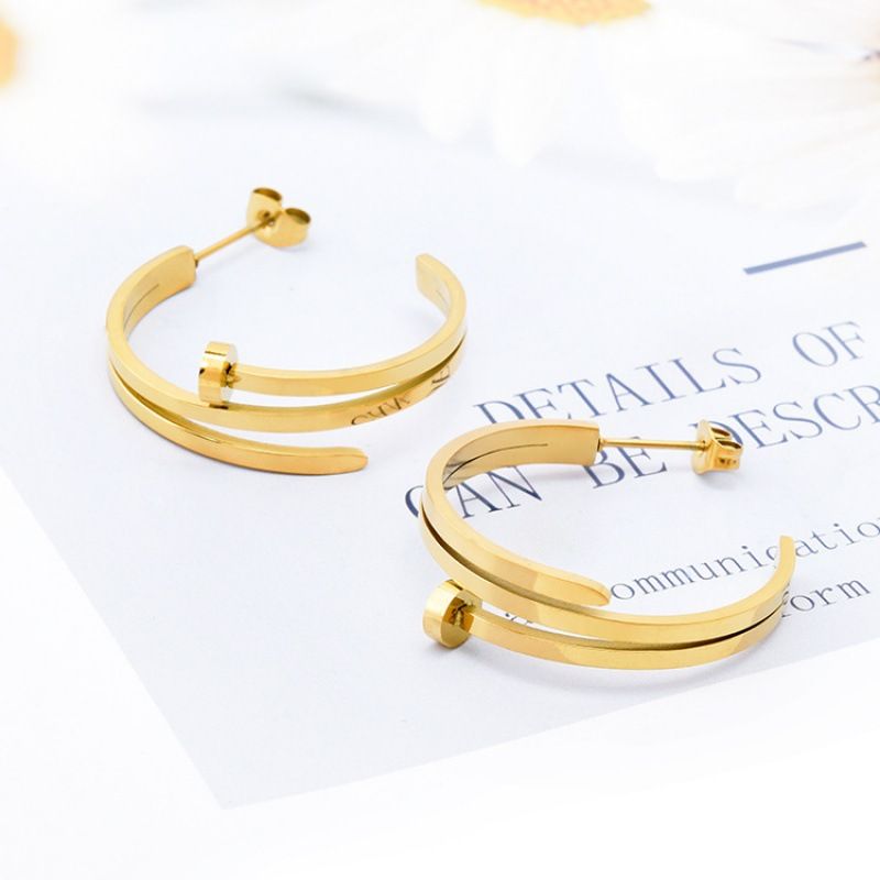 Unisex kreativ onregelméisseg Gold Titanstahl Ouerréng, antiallergesch, net ausbleekend Ouerréng, einfach an modesch Temperament Spiral Ouerréng_voghion.com