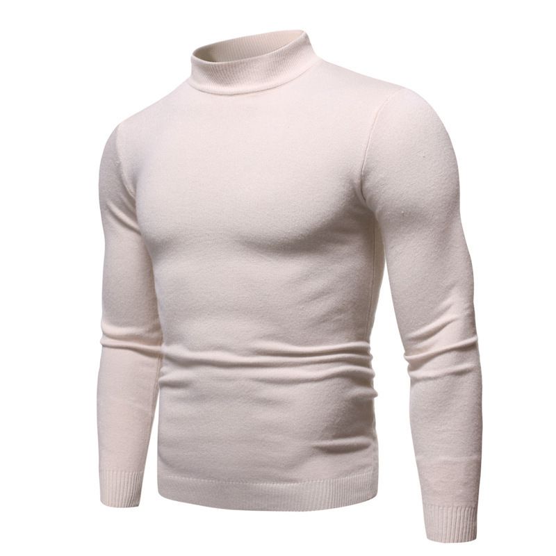 Autunno e inverno da uomo nuovo maglione tinta unita moda uomo tinta unita pullover sottile collo alto elastico alto maglione lavorato a maglia con fondo sottile_voghion.com
