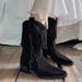 Stivali da donna Martin con tacco grosso, punta rotonda, a metà polpaccio, con frange, autunno inverno_voghion.com