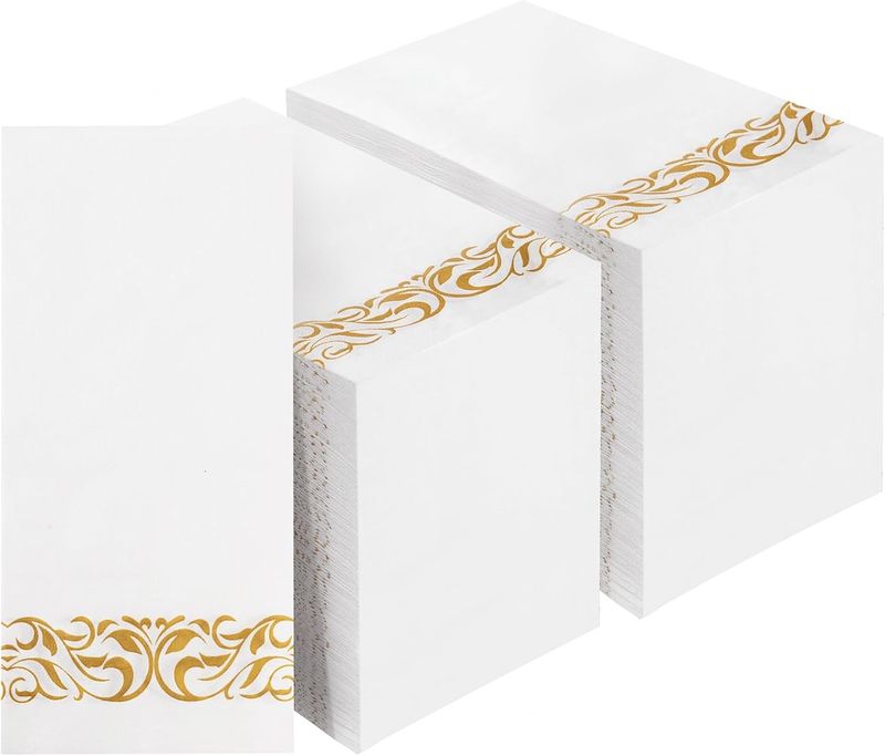 100pack Disposable Tissues, 3-layer Dinner With Gold Trim, Soft Bathroom Napkins Guests, Absorbent Party_voghion.com