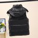 Damenbekleidung Ärmellose Pufferweste im koreanischen Stil, schwarz-goldene gesteppte Winterweste, leichter warmer Mantel, lockere Passform, Stehkragen, lässige Oberbekleidung_voghion.com