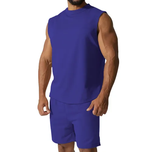 Abbigliamento maschile nuovo abito sportivo estivo senza maniche da uomo casual sottile in tinta unita con gilet in due pezzi per uomo_voghion.com