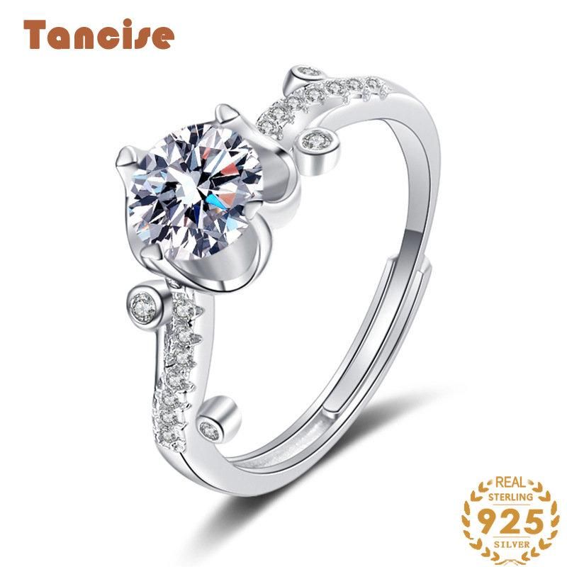 Tancise Classic Moissanite Bague en argent pour femme Bijoux Promesse de mariage Cadeau de fête_voghion.com