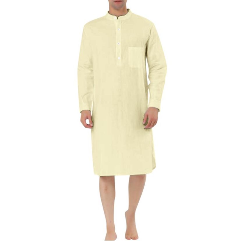 2024 Arabic Style Fashion Simple Pocket Men's Shirt Muslim Robe_voghion.com