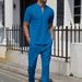 Men's Waffle Knit Zip-Up Short Sleeve & Long Pants Set - Lightweight Breathable Casual Outfit For Summer, Spring, Fall (Black/White/Grey/Blue/Khaki)_voghion.com