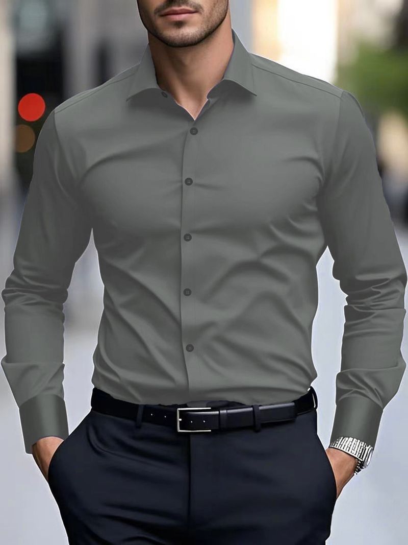 Herren Langarmhemden in Weiß für Frühling und Herbst, formelle Slim Fit-Passform, professionelle Arbeitshemden in großen Größen_voghion.com