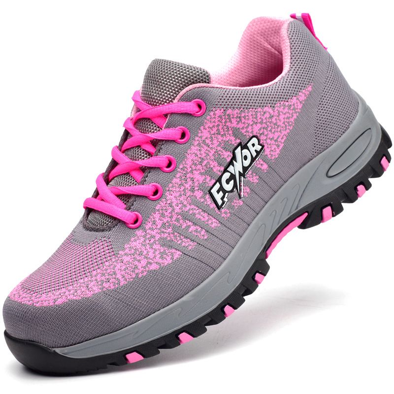 Labor protection shoes steel baotou female sports shoes flying fabric anti-smash anti-puncture comfortable lightweight safety protection shoes_voghion.com