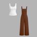 Damenbekleidung 2-teiliges Damen-Set, einfarbig, Weste, Oberteil, Hosenträger, Hose mit weitem Bein, Alltag, Freizeit_voghion.com