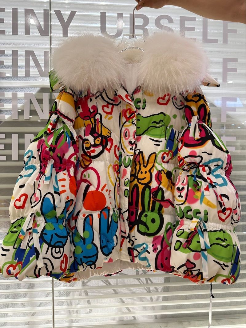Women's Clothing Winter New Fox Fur Collar Lantern Sleeves Bread Coat Women's Bow White Goose Down Fur Coat_voghion.com