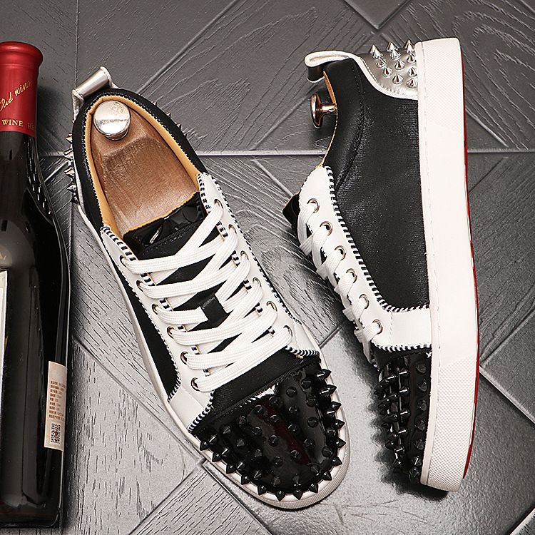 Lässige Herren-Boardschuhe mit roter Sohle und Nieten im heißgepressten Diamant-Design, Herrenstile_voghion.com