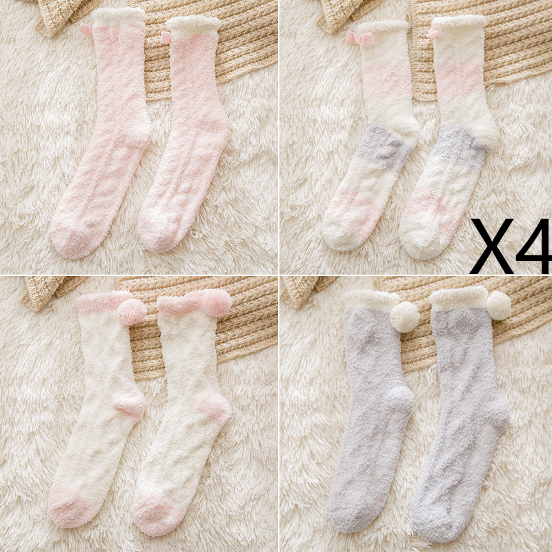 4 pairs/set Coral Fur Women's Veet Thickened Home or Moon Warm Sleep Socks for Autumn and Winter_voghion.com