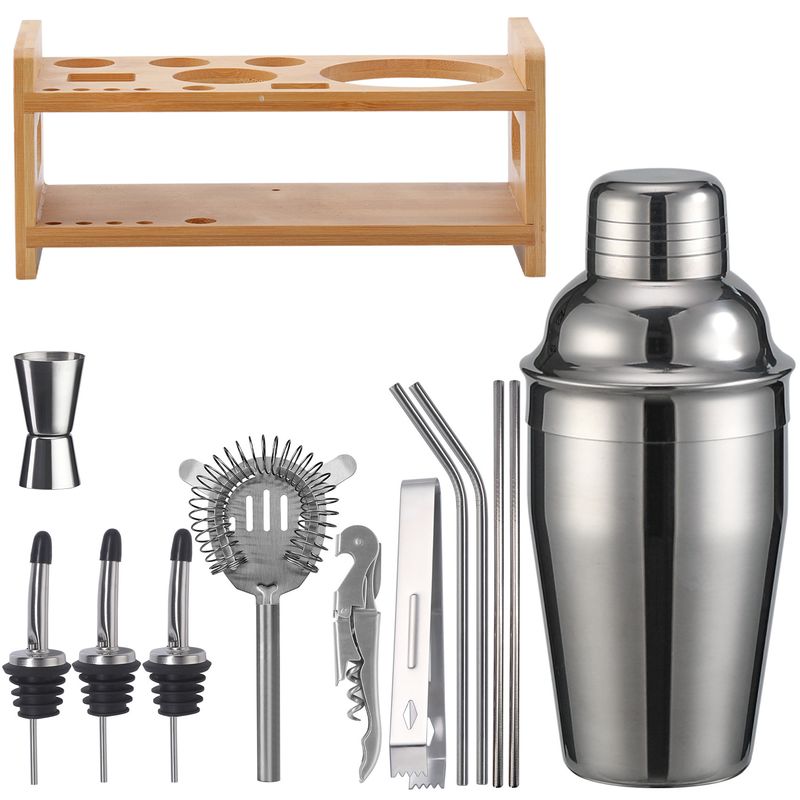 Stainless Steel Cocktail Shaker With Ice Strainer, Spout, And Bar Tools, 13-Piece Set_voghion.com