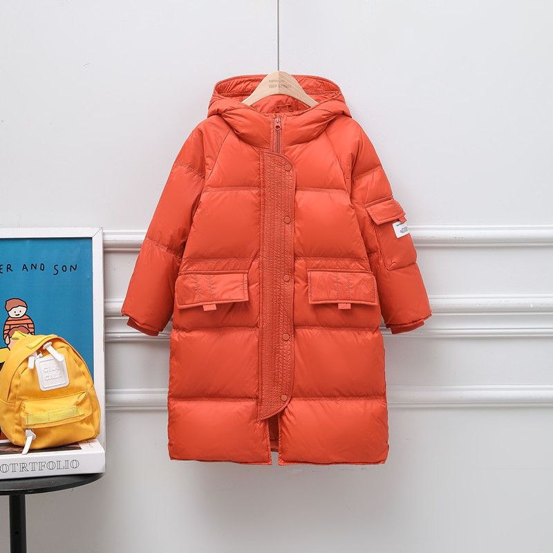 Kinderkleidung Herbst- und Winter-Daunenjacken für Jungen und Mädchen, neue weiße Entendaunenjacke für Kinder mit dreifacher Kapuze und mittlerer Länge auf Lager_voghion.com