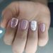 Wearing Short Purple And White Contrasting Color Stun Patches, Glittering Powder Products, Press On Nail_voghion.com