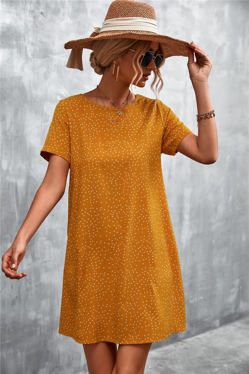 Damen 2023 Frühjahr/Sommer Neue heiße Verkauf Rundhals Lose Casual Polka Dot Kleid_voghion.com