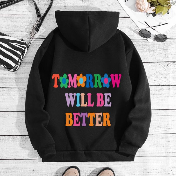 Męska odzież Tomorrow Will Be Better z nadrukiem, kapturem, kołnierzem z tyłu i aksamitną bluzą_voghion.com