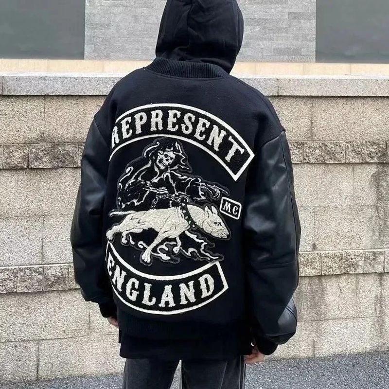 Herren-Baseballuniform für Frühling und Herbst, Y2K-Retro-Trend, Lederjacke, schwere Industrie-Stickerei, weißer Kurzmantel_voghion.com