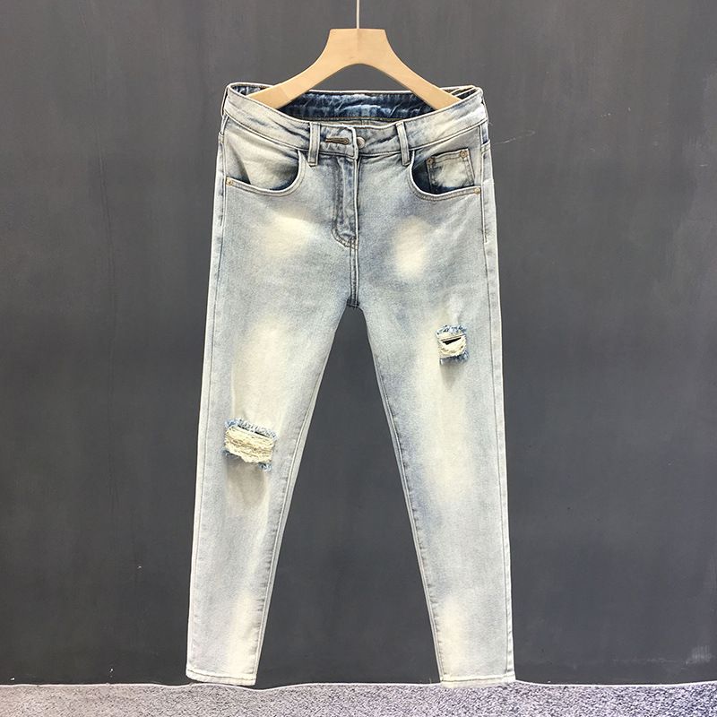 Herrenbekleidung Modemarke Pocket Design Neun-Punkt-Hose zerrissene Jeans Slim Stretch Skinny Pants_voghion.com