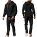 Fall men's heavy jacquard small plaid long-sleeved trousers hooded suit casual suit_voghion.com