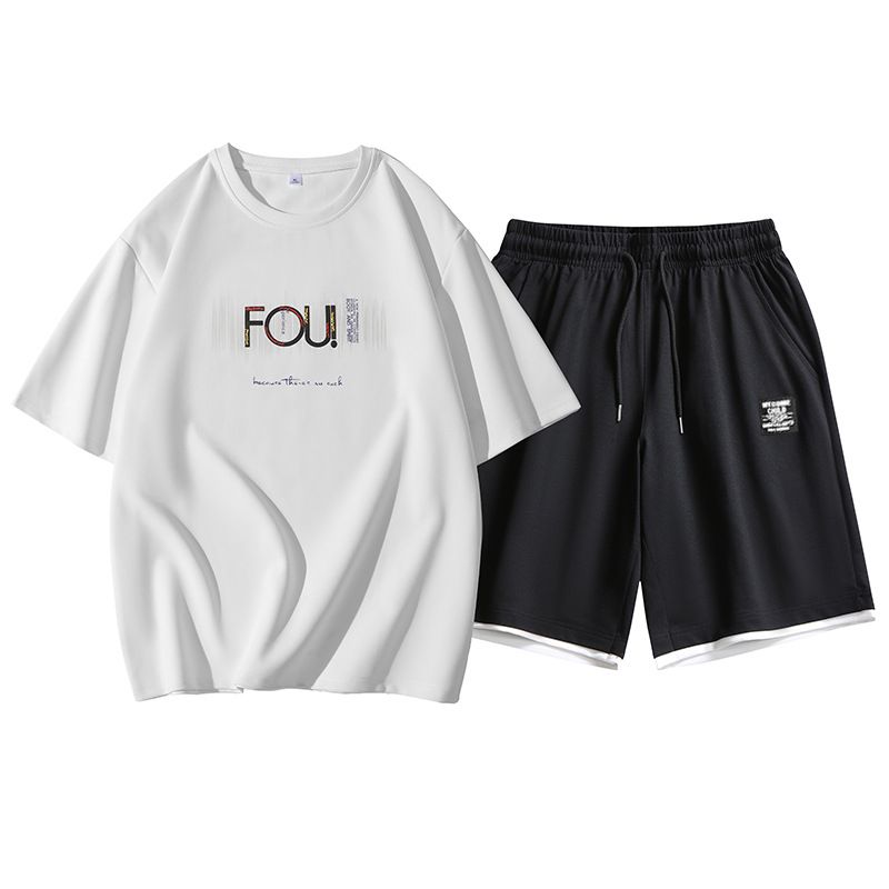 Men's Clothing Short-Sleeved T-Shirt Men's Fashion Brand Loose Breathable Two-Piece Suit_voghion.com