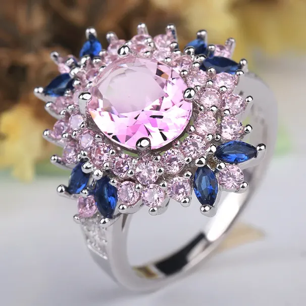 2025 nuovi arrivi moda vero solido sterling colore donne AAA multicolore zircone gioielli blu padiglione fiore anello argento matrimonio regalo_voghion.com