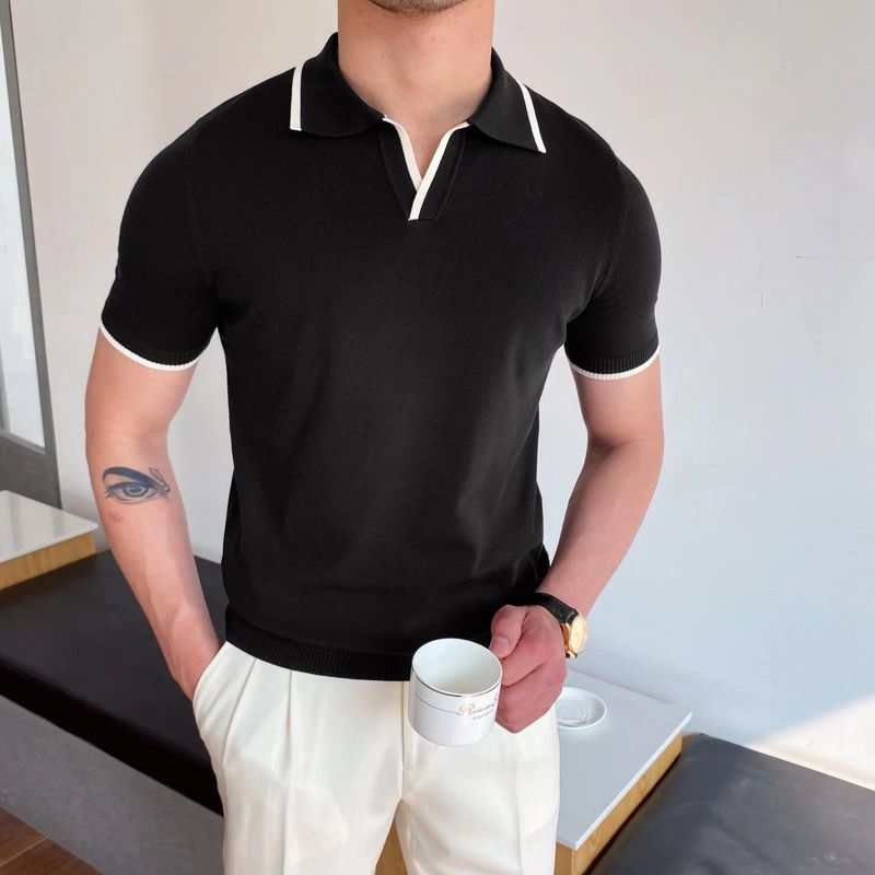 Men's Clothing for men business all match slim fit slightly elastic T shirt summer breathable fashion knitted iron free short sleeve_voghion.com