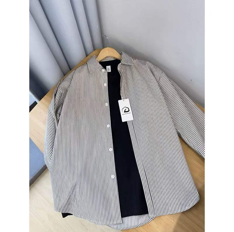 Gestreifte Langarmshirts für Frühling und Herbst, hochwertige Hemden für Damen und Herren, lässige, lockere Strickjacke für Herren_voghion.com
