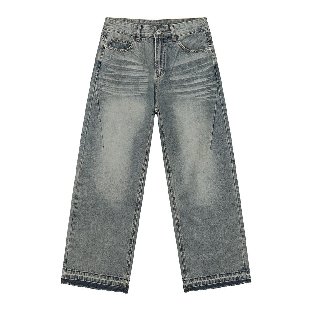 Herrenbekleidung Retro Distressed Raw Edge Design High Street Vielseitig Casual Straight Loose Jeans Trend_voghion.com