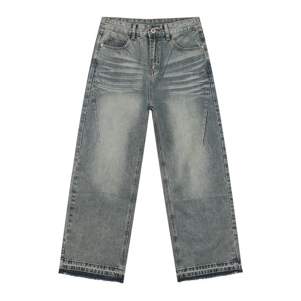 Herrenbekleidung Retro Distressed Raw Edge Design High Street Vielseitig Casual Straight Loose Jeans Trend_voghion.com