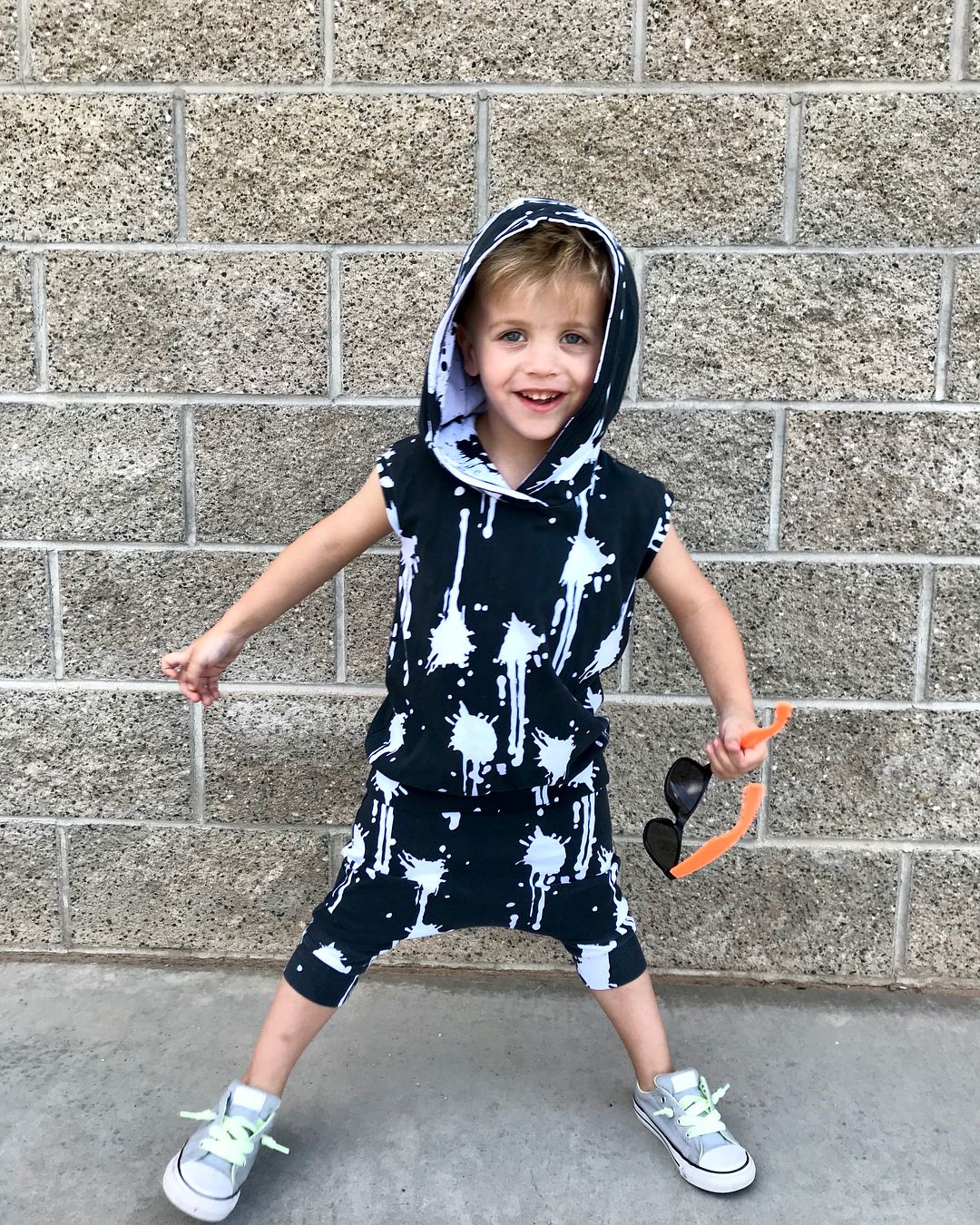 Abbigliamento per bambine, felpa con cappuccio, tie-dye, senza maniche, completo due pezzi con cappuccio_voghion.com