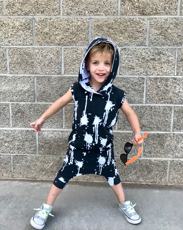 Abbigliamento per bambine, felpa con cappuccio, tie-dye, senza maniche, completo due pezzi con cappuccio_voghion.com