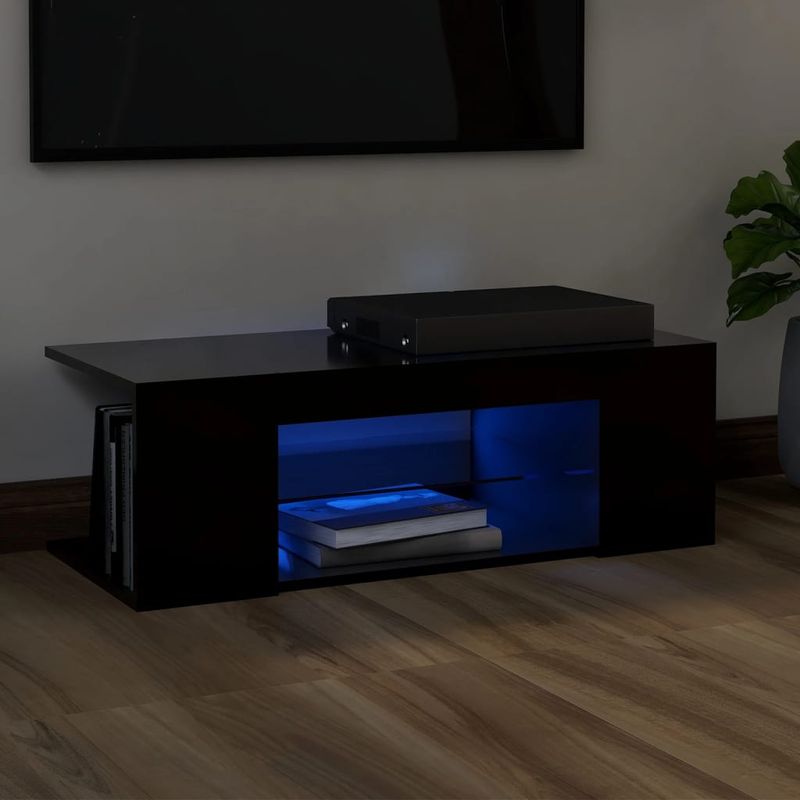 TV-Schrank mit LED-Leuchten Schwarz 90x39x30cm_voghion.com