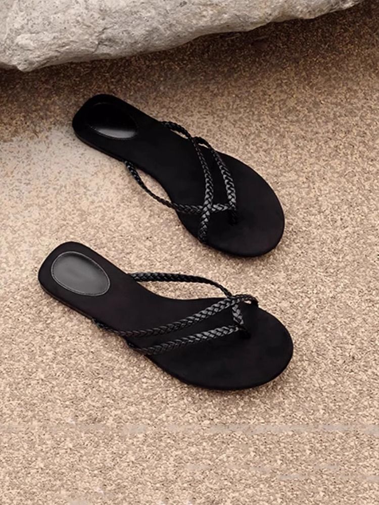 Soft Leather Version ~ Niche Woven High End Flip Flops Light Luxury Flat Flip Flops Casual Beach Sandals Women's Trend_voghion.com