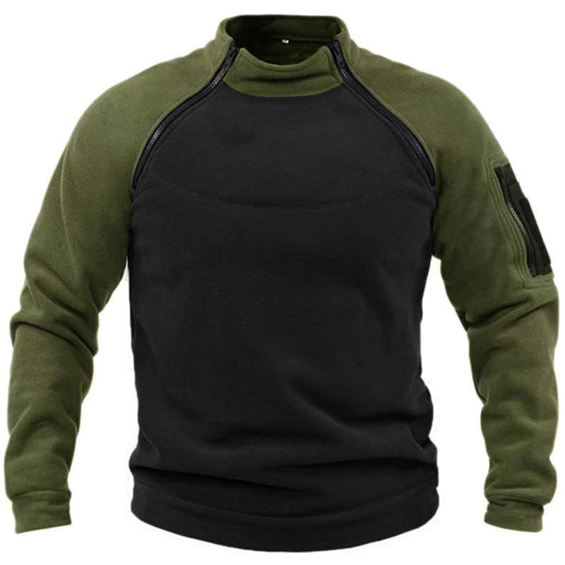 Stand up collar hoodie, spring autumn loose double sleeves, color blocked outdoor warm and breathable tactical men's top_voghion.com