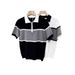 Men's Clothing Slim Fit Short Sleeve Shirt Breathable Summer T-Shirt With Embroidered Detail, Striped Casual Top For Daily Wear (White/Black)_voghion.com