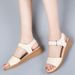 Summer Cowhide Wedge Women's Korean Fashion Velcro Beach Sandals, One-piece Mid Heeled Mom Sandals_voghion.com