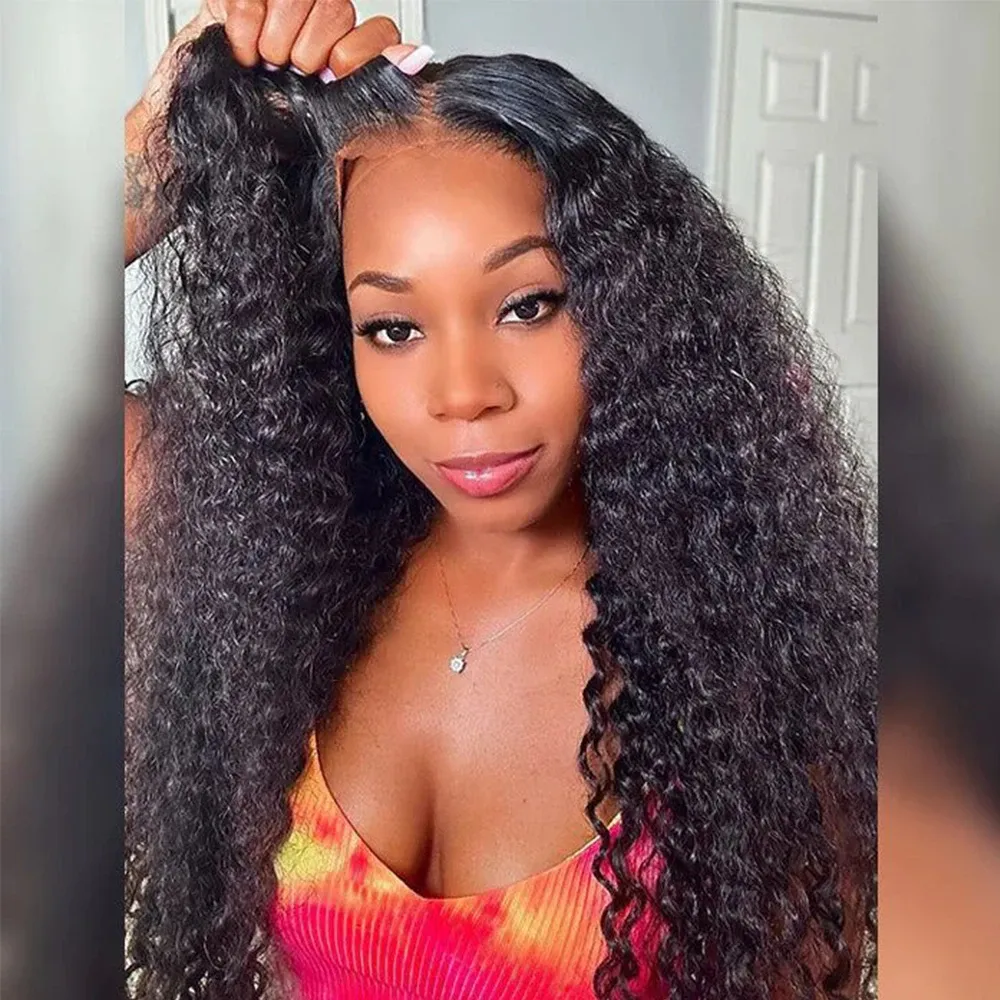 Kinky Curly Lace Frontal Echthaar-Perücke, 4x4 Verschluss-Perücke für Frauen_voghion.com
