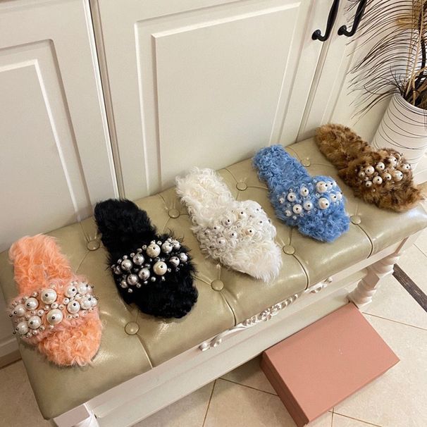 High End Quality 2022 Autumn And Winter Fashionable Pearl Dragged Lamb Wool Flat Bottom Outer Wear One Line Versatile_voghion.com