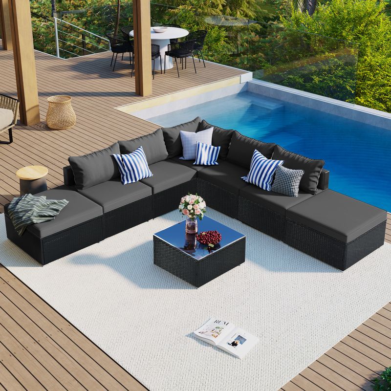 8-Pieces Outdoor Patio Furniture Sets;  Garden Conversation Wicker Sofa Set;  Single Sofa Combinable_voghion.com