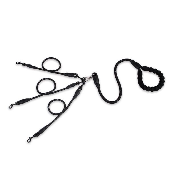 Kjæledyrbånd med gyllen pelsgrep, slitesterkt flerhodet hundebånd, to tau, tre slepetau_voghion.com