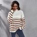 Stripe patchwork shoulder drop high neck knitted sweater for women's loose autumn and winter new women's clothing_voghion.com