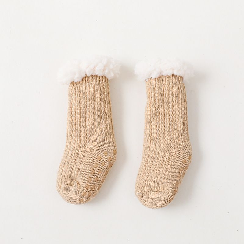 Kid's Clothing Spanish Super Thick Wool Lambskin Children's Floor Socks Solid Color Plus Velvet Baby Socks Non Slip Baby Floor Socks_voghion.com