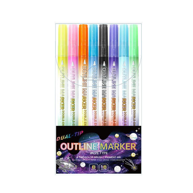Dual-Tip Dual-Color Metallic Marker Pens Set - 16 Vibrant Colors (8 Pens) For Sketching, Note-Taking & Creative Projects - Quick-Dry, Non-Smudge_voghion.com